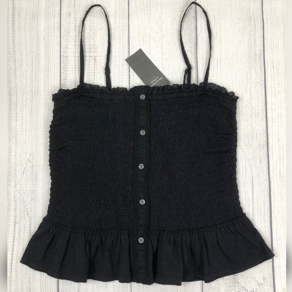 NWT A&F Smocked Black Tank Top Size S